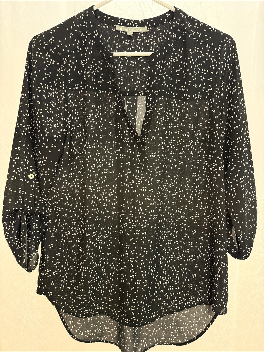 Daniel Rainn Black with White Dot Split-Neck Blouse